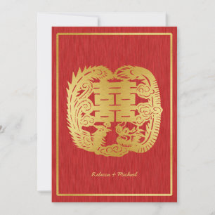 Chinesischer Double Happiness Dragon / Phoenix Hoc Einladung