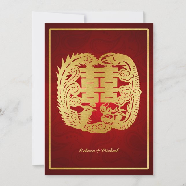 Chinesischer Double Happiness Dragon / Phoenix Hoc Einladung (Vorderseite)