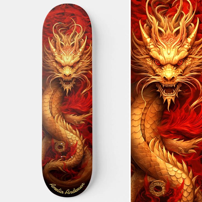 Chinesischer Drache aus Red & Gold Skateboard (Red & Gold Gold Chinese Dragon Skateboard)