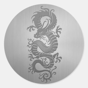 Chinesischer Drache, Effekt aus rostfreiem Stahl Runder Aufkleber