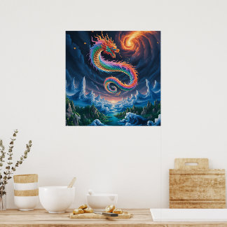 Chinesischer Drache, Feuer atmendes Poster im chin