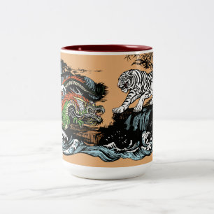 Chinesischer Drache gegen Weißer Tiger Zweifarbige Tasse