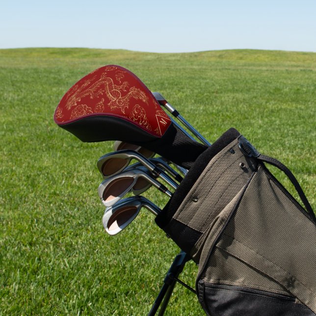 Chinesischer Drache Gold und Dunkelrot Golf Headcover (In SItu)