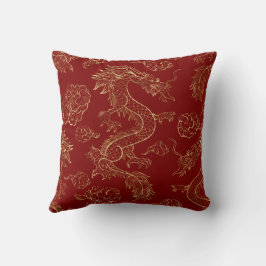 Chinesischer Drache Gold und Dunkelrot Kissen