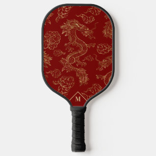 Chinesischer Drache Gold und Dunkelrot Pickleball Schläger
