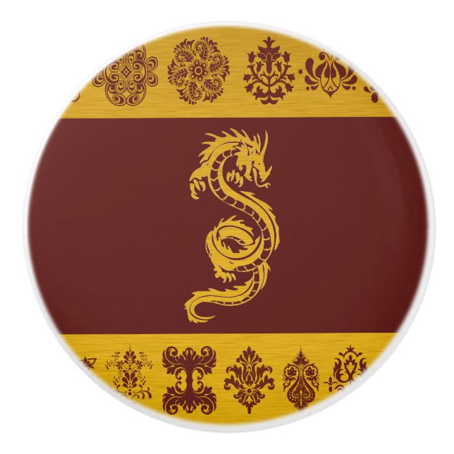 Chinesischer Drache, Golddrache, Fantasie, Mytholo Keramikknauf (Vorderseite)