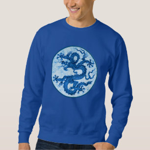 Chinesischer Drache, Indigoblau und Weiß Sweatshirt