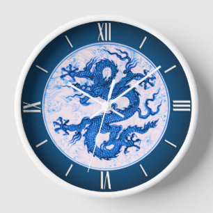 Chinesischer Drache, Indigoblau und Weiß Uhr