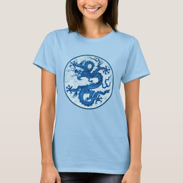 Chinesischer Drache, Indigoblau und Weißer T - Shi T-Shirt (Vorderseite)