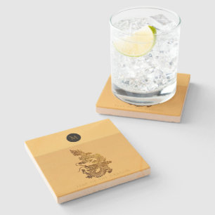 Chinesischer Drache Jahr 2024 Elegant Monogram SqS Steinuntersetzer