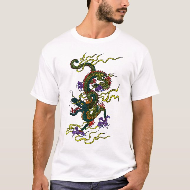 Chinesischer Drache-Kontrast-Stich-T - Shirt (Vorderseite)