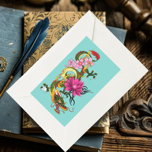 Chinesischer Drache Lotus Cherry Blüten Rechteckiger Aufkleber