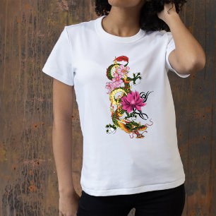 Chinesischer Drache Lotus Cherry Blüten T-Shirt