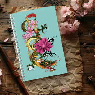 Chinesischer Drache Lotus Chery Blüten Notizbuch