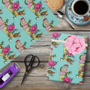 Chinesischer Drache Lotus Kirschblüten Geschenkpapier