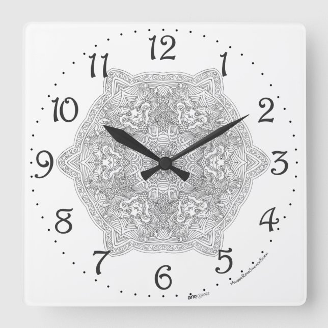 Chinesischer Drache Mandala Square Wall Clock Quadratische Wanduhr (Vorderseite)