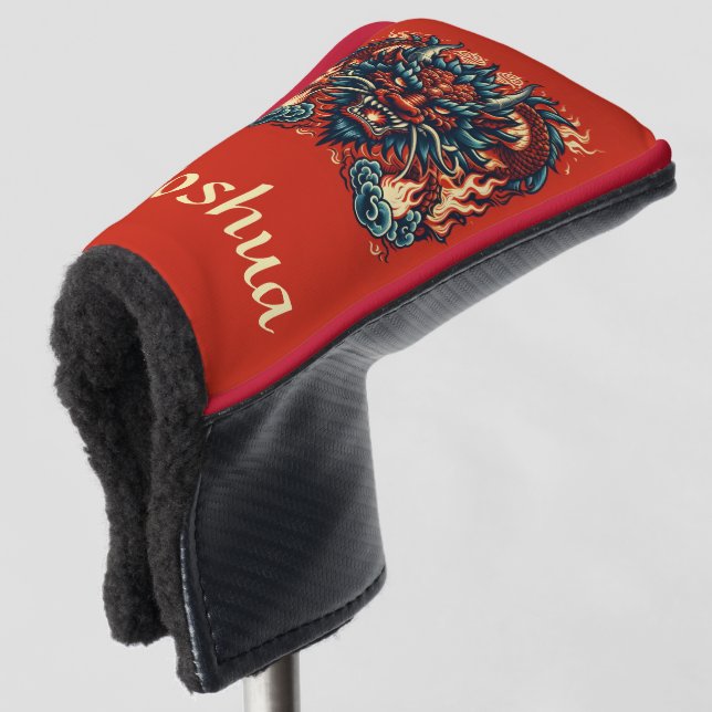 Chinesischer Drache mit Flammen Golf Headcover (3/4 Vorderseite)