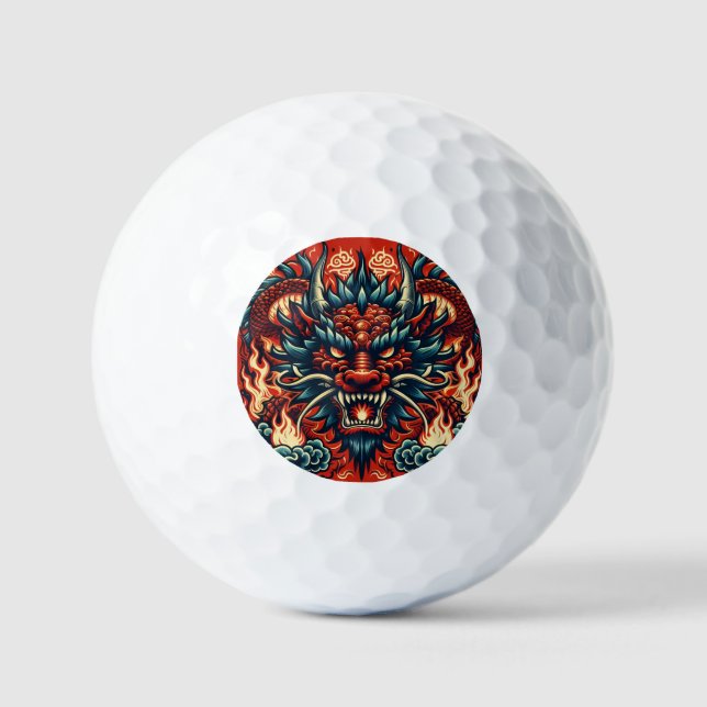 Chinesischer Drache mit Flammen Golfball (Vorderseite)