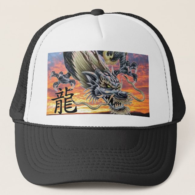 Chinesischer Drache mit Kanji-Baseball-Hut - Maßge Truckerkappe (Vorderseite)