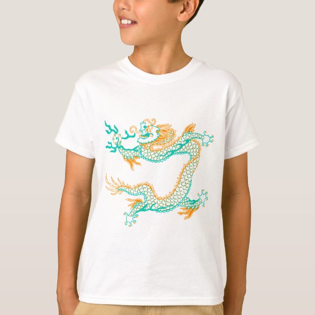 Chinesischer Drache (orange Aqua) T-Shirt (Vorderseite)