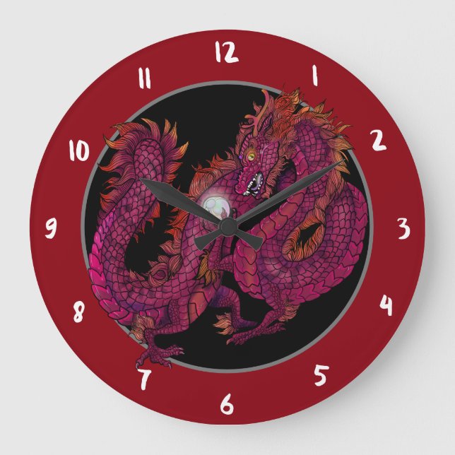 Chinesischer Drache Pearl Große Wanduhr (Vorderseite)