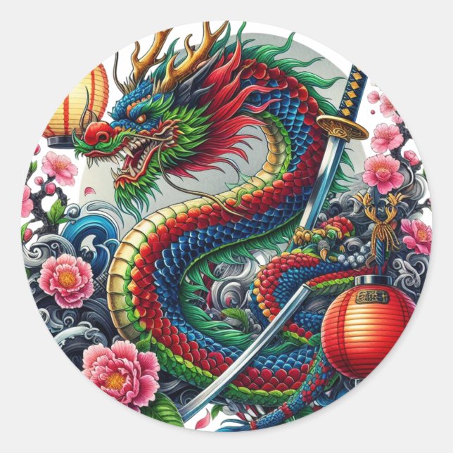 chinesischer Drache Runder Aufkleber (Vorderseite)