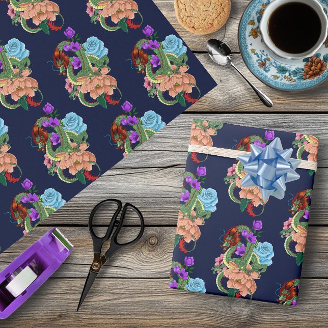Chinesischer Drache und Blume Geschenkpapier (Von Creator hochgeladen)