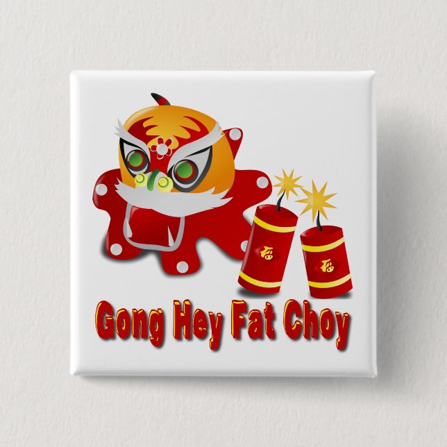 Chinesischer Drache und Feuerwehrleute Button (Vorderseite)