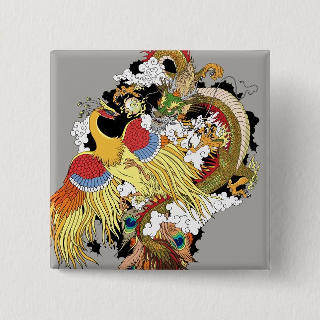 Chinesischer Drache und Phoenix Button (Vorderseite)
