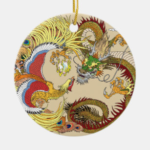 Chinesischer Drache und Phoenix Keramik Ornament