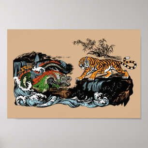 Chinesischer Drache und Tiger Poster