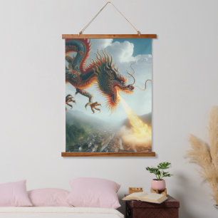 Chinesischer Drache Wandteppich Mit Holzrahmen