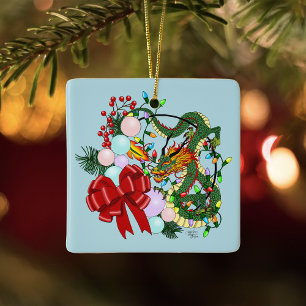 Chinesischer Drachen-Weihnachtskranz Keramikornament