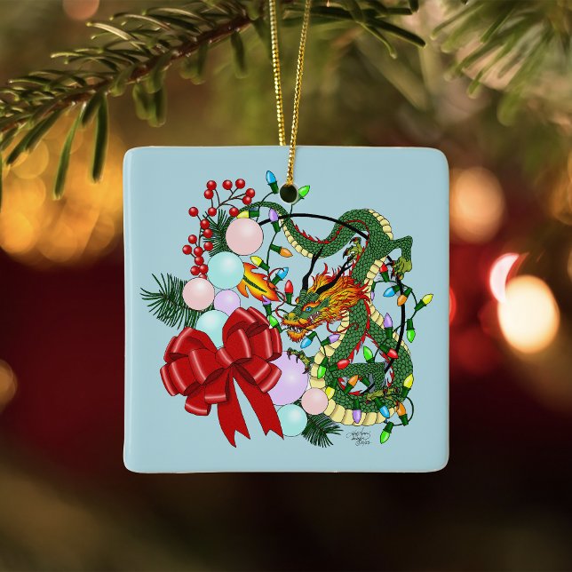 Chinesischer Drachen-Weihnachtskranz Keramikornament (Von Creator hochgeladen)