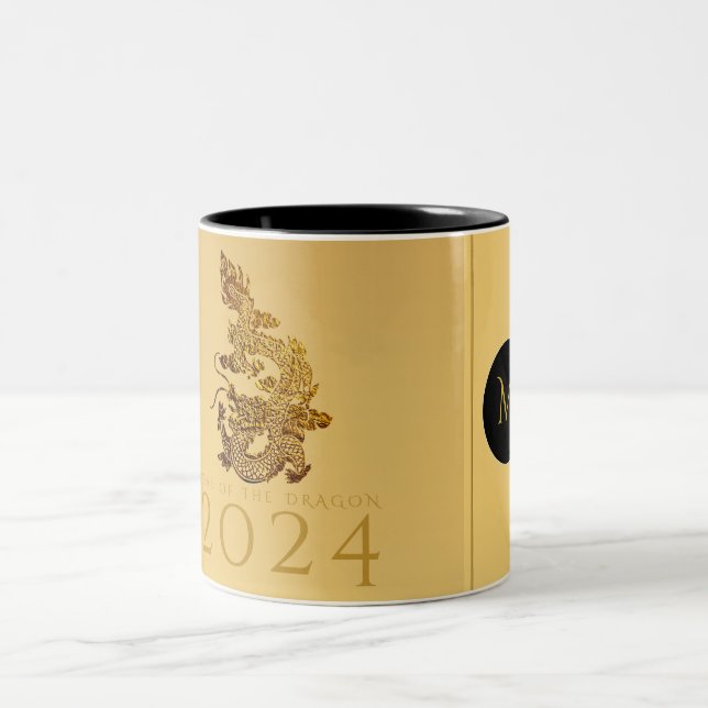 Chinesischer Drachenjahr 2024: Elegantes Monogramm Zweifarbige Tasse (Mittel)
