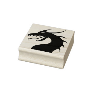 Chinesischer Drachenkopf Spiegelbild Silhouette Br Gummistempel
