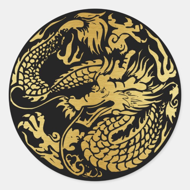 Chinesischer Drachensticker mit Schwarz und Gold Runder Aufkleber (Vorderseite)