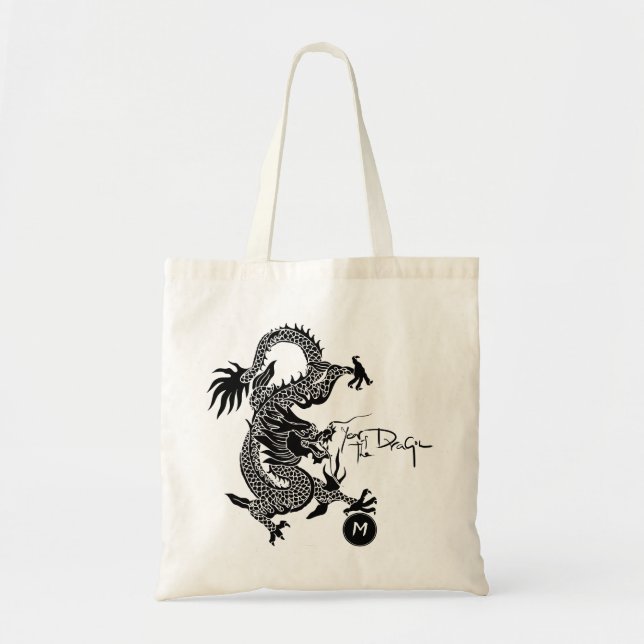 Chinesischer Dragon Year Black Paper Cut Monogram  Tragetasche (Vorne)