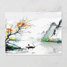 Chinesischer Fischer auf einem Bergsee Postkarte