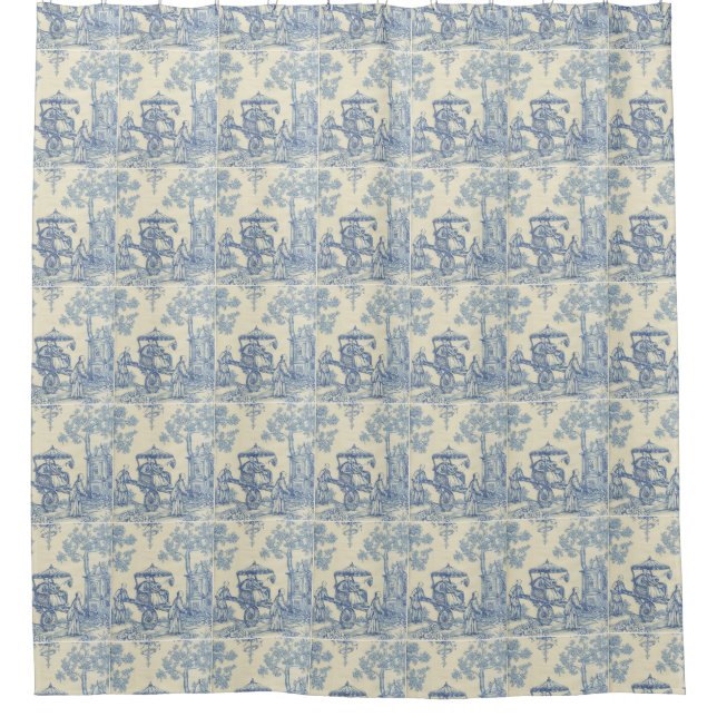 Chinesischer Garten blaues und weißes Toile Duschvorhang (Vorderseite)
