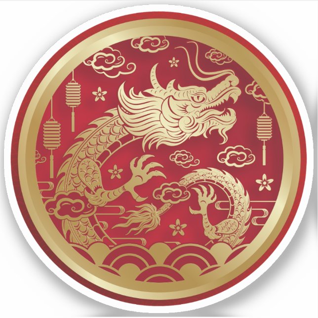 Chinesischer Goldener Drache Jahr des Drachen 2024 Aufkleber (Vorderseite)