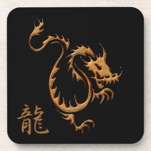 Chinesischer Goldener Drache über die roten Trinkk Untersetzer