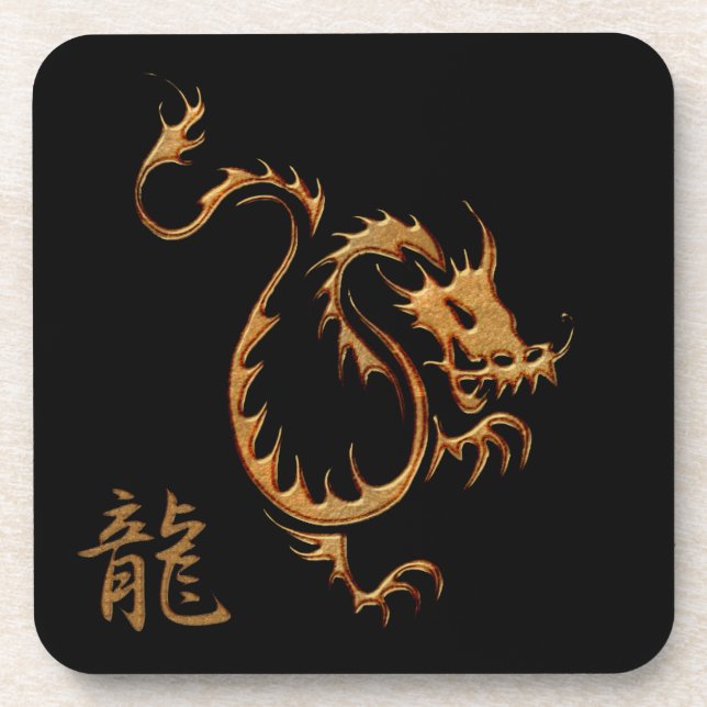 Chinesischer Goldener Drache über die roten Trinkk Untersetzer (Vorderseite)