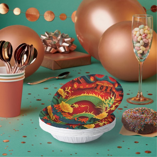 Chinesischer Grüner Drache 2024 Origami PPB01 Pappteller (Multi)