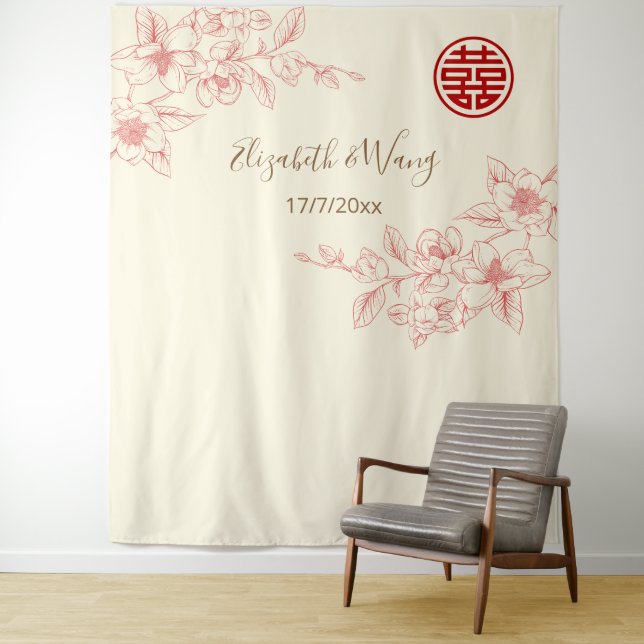 Chinesischer Hintergrund der Magnolia Rosa Creme Wandteppich (Beispiel)