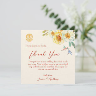 Chinesischer Hochzeitgelber Blumenvogel Dankeskarte