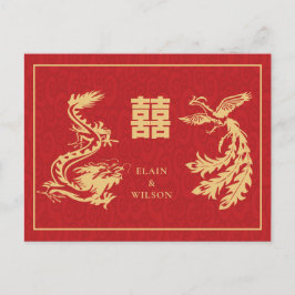 Chinesischer Hochzeitsdragon-Phoenix Double Xi Red Ankündigungspostkarte