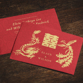 Chinesischer Hochzeitsdragon-Phoenix Double Xi Red Einladung