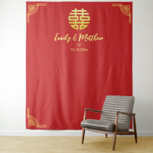 Chinesischer Hochzeitsgoldrahmen Double Xi Hinterg Wandteppich