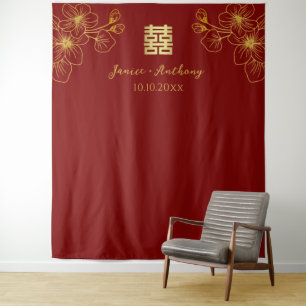 Chinesischer Hochzeitskulisse mit floralen Kirschb Wandteppich